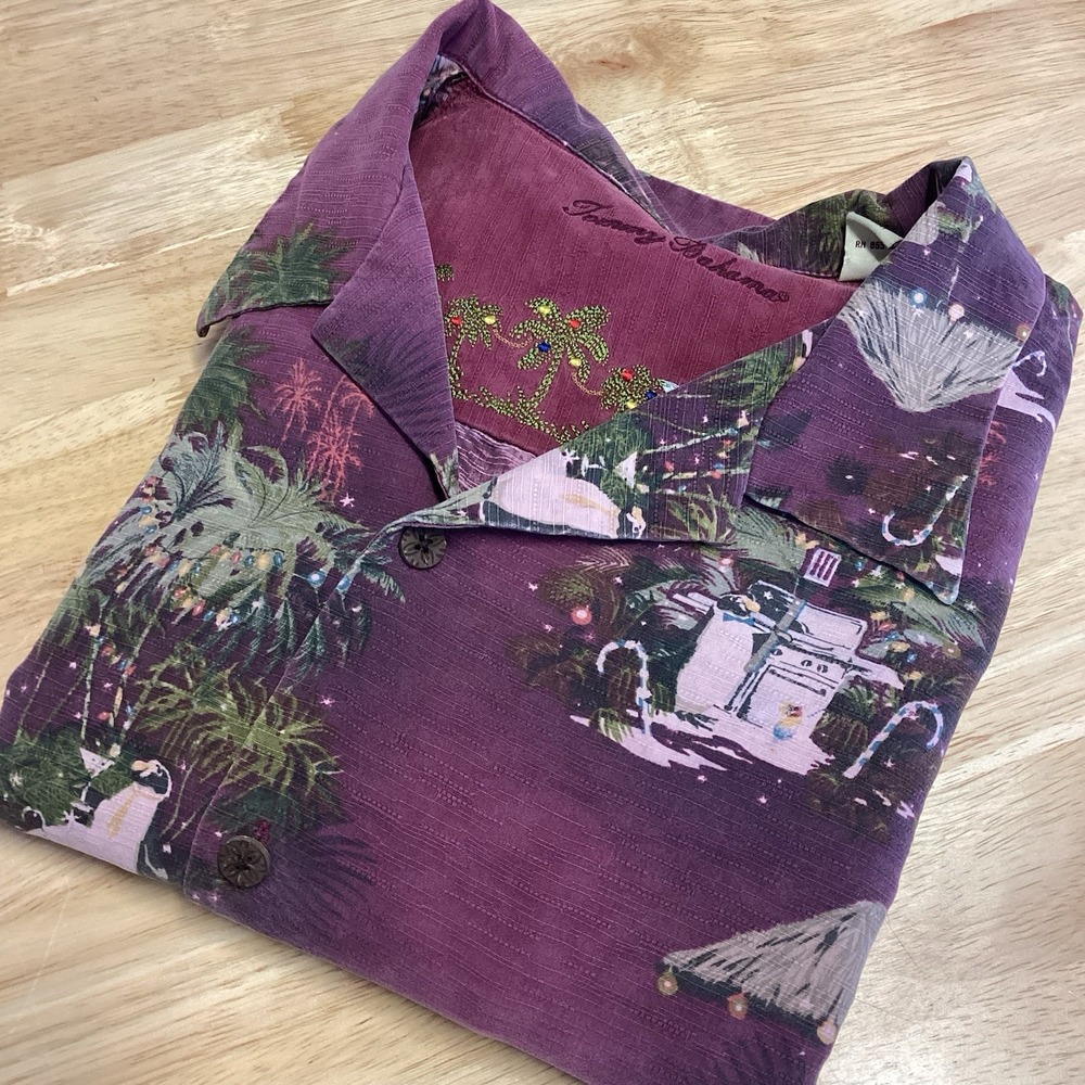 Men's‎ Tommy Bahama Penguin Christmas BBQ Short Sleeved 100% Silk Button Up XL